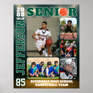 Senior Basketball Team Sports Custom Photo Collage Poster