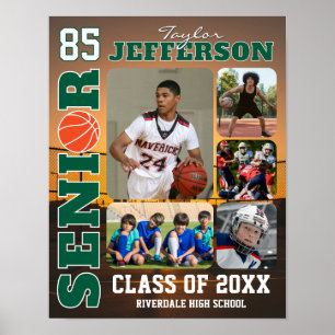 Senior Basketball Team Sports Player Photo Collage Poster