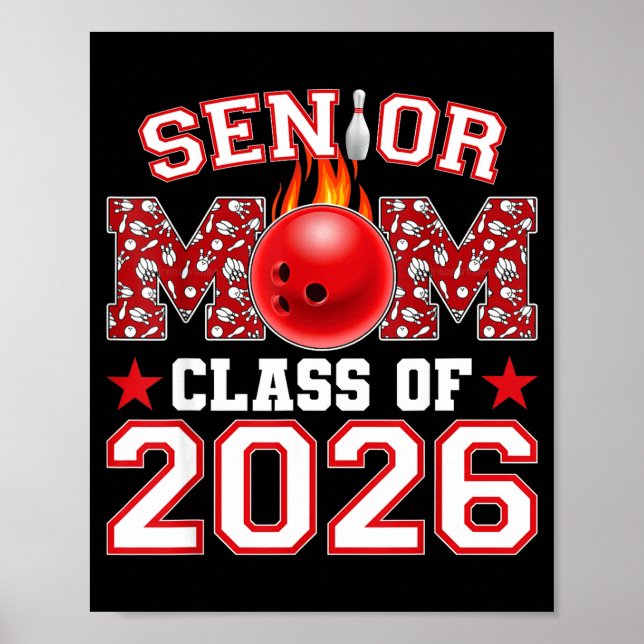 Senior Bowling Mom 2026 Class Illustration Poster (Front)
