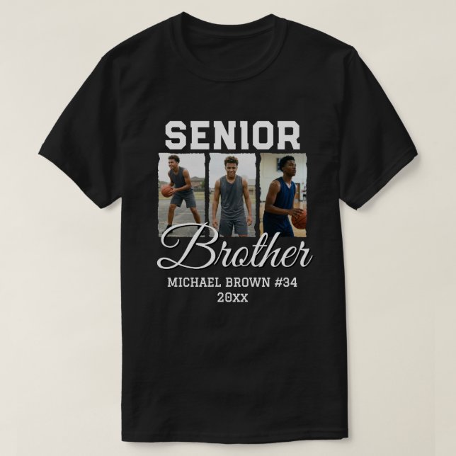 Senior Brother Basketball Photo Collage Custom  T-Shirt (Design Front)