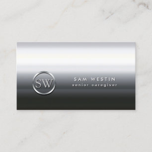 Senior Caregiver Chrome Monogram Business Card