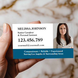 Senior Caregiver Elderly Care PETROL BLUE PHOTO Business Card