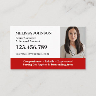 Senior Caregiver Elderly Care RED PHOTO Business Card