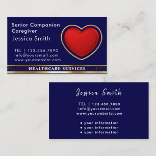 Senior Caregiver Modern Red Heart Medical  Business Card