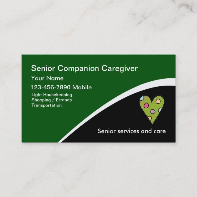 Senior Caregiver Trendy Heart Business Cards (Front)