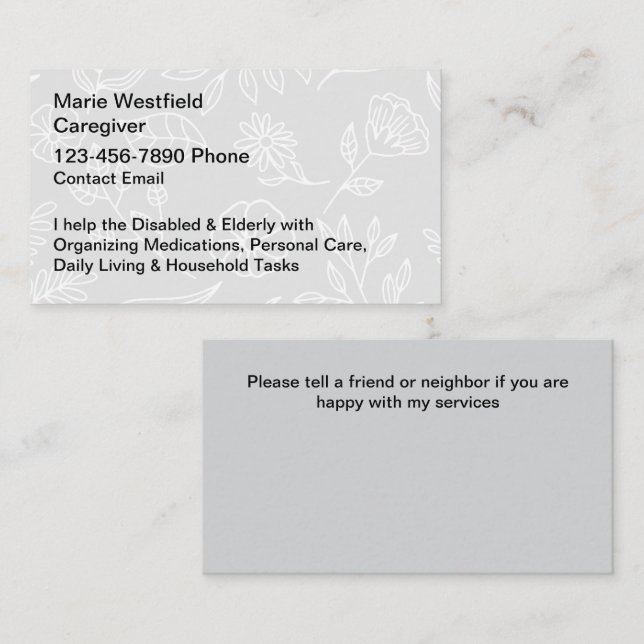 Senior Caretaker Simple Business Cards (Front/Back)