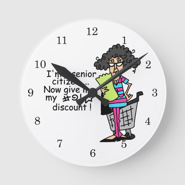 Senior Citizen Discount Round Clock (Front)