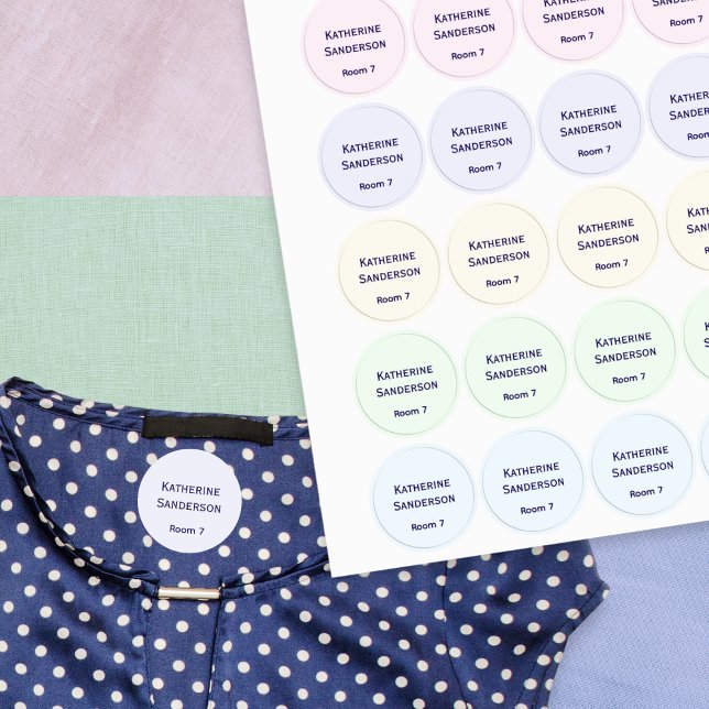 Senior Citizen Residential Care Home Name Labels (A set of labels for clothes and belongings, in pastel colors, customizable with name and room number)