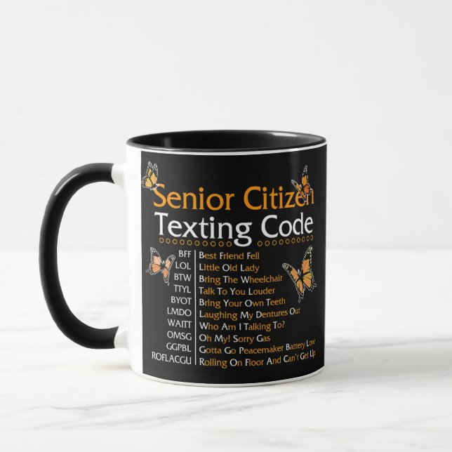 Senior Citizen Texting Code Grandma Or Grandpa Mug (Left)