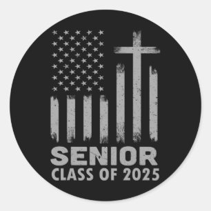 Senior Cl Of 2025 Usa Flag Cross Christian Graduat Classic Round Sticker