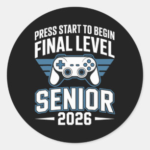 Senior Cl Of 2026 Ck To School Gamer Senior 2026 1 Classic Round Sticker