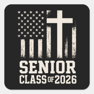 Senior Class 2026 Cross Flag USA Square Sticker