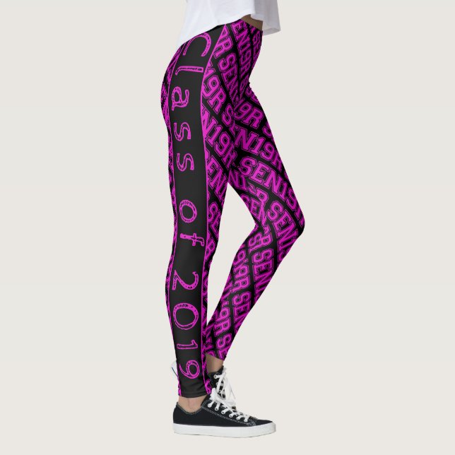 Senior Class of 2019 Hot Pink Typography SEN19R Leggings (Right)