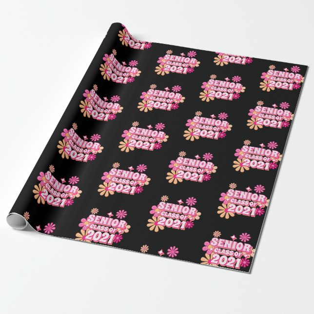 Senior Class of 2021 Graduate Pink Retro Pattern  Wrapping Paper (Unrolled)