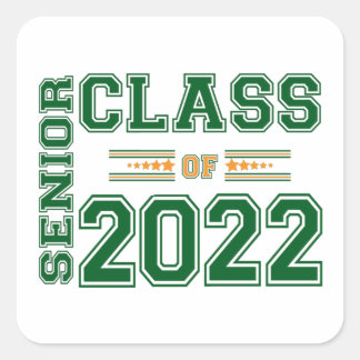 Senior Class of 2022 Green and Orange Square Sticker