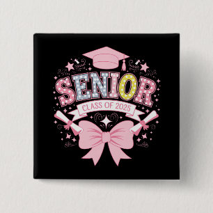 Senior Class Of 2025 Graduation Pink Coquette Bow 15 Cm Square Badge