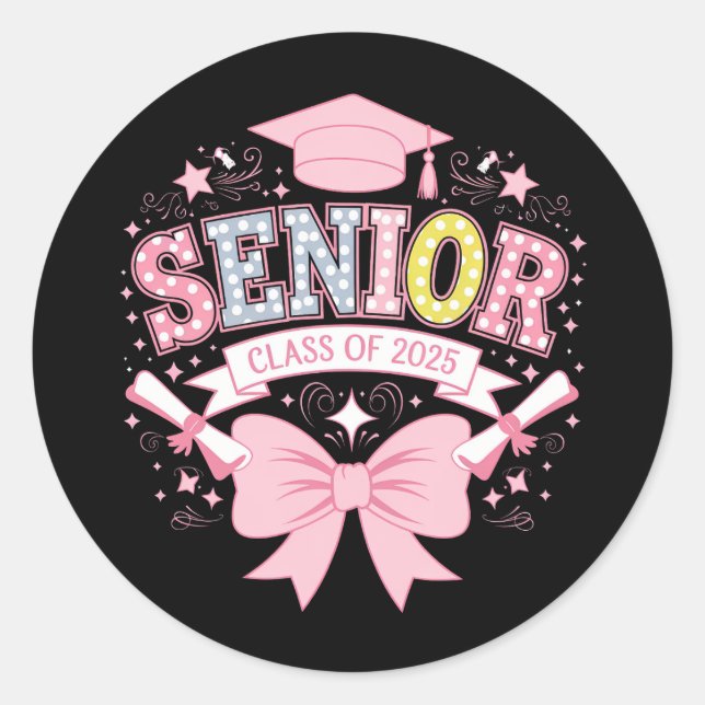 Senior Class Of 2025 Graduation Pink Coquette Bow Classic Round Sticker (Front)