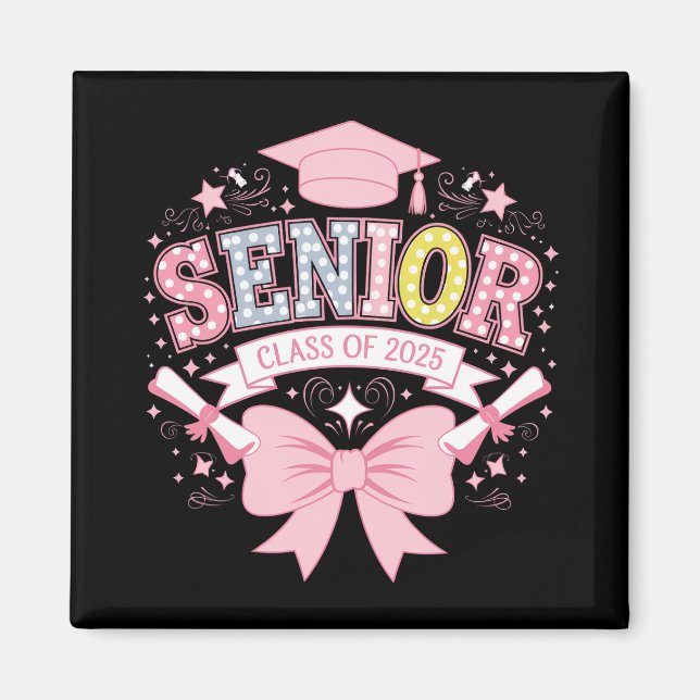 Senior Class Of 2025 Graduation Pink Coquette Bow Magnet (Front)