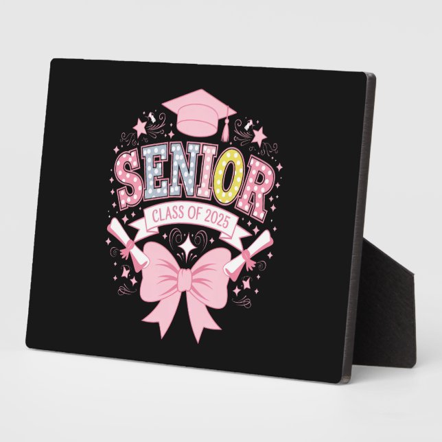 Senior Class Of 2025 Graduation Pink Coquette Bow Plaque (Side)