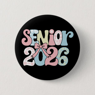 Senior Class Of 2026 Floral Bow Graduation 26 Grad 6 Cm Round Badge