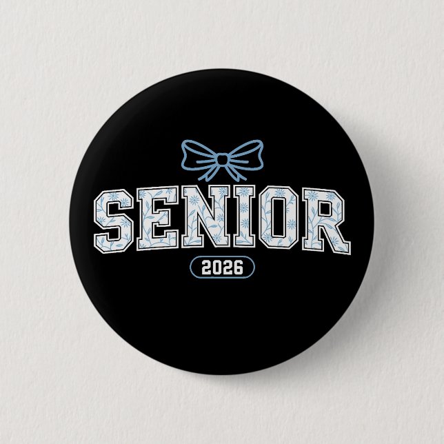 Senior Class Of 2026 Graduation Blue Floral Bow 6 Cm Round Badge (Front)