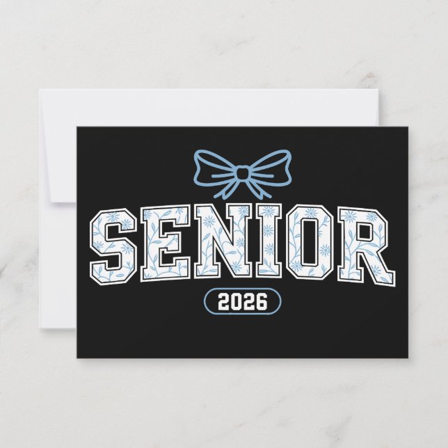 Senior Class Of 2026 Graduation Blue Floral Bow Announcement (Front)