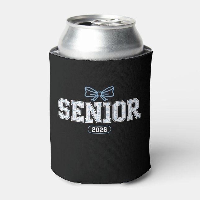 Senior Class Of 2026 Graduation Blue Floral Bow Can Cooler (Can Front)
