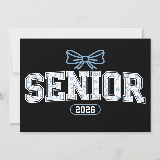 Senior Class Of 2026 Graduation Blue Floral Bow Invitation (Front)