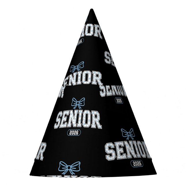 Senior Class Of 2026 Graduation Blue Floral Bow Party Hat (Front)