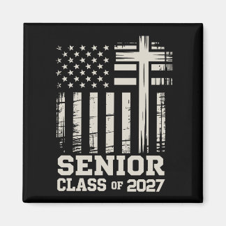 Senior Class Of 2027 USA Flag Cross Christian Grad Magnet