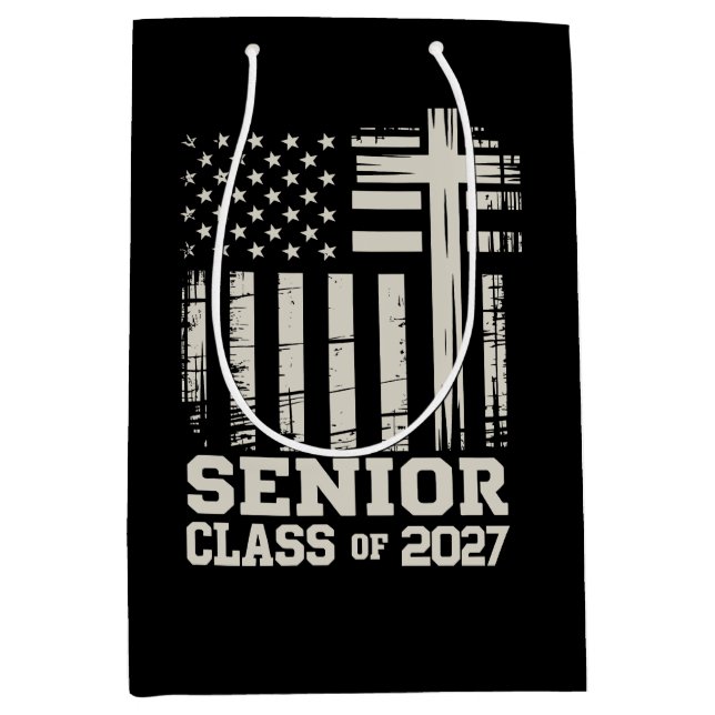 Senior Class Of 2027 USA Flag Cross Christian Grad Medium Gift Bag (Front)
