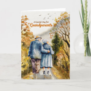 Senior Couple Woodland Path Grandparents Day Holiday Card