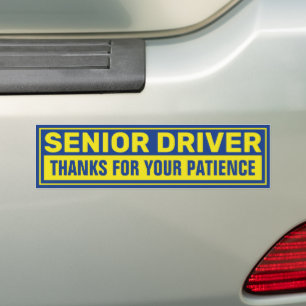 Senior Driver Thanks For Your Patience Yellow Blue Bumper Sticker