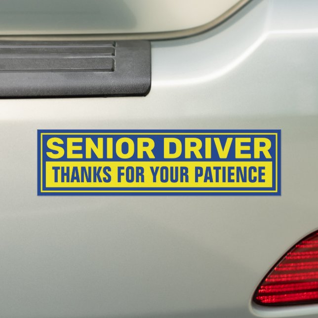 Senior Driver Thanks For Your Patience Yellow Blue Bumper Sticker (On Car)