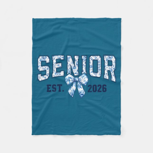 Senior est 2026 class of 2026 coquette bow blue fleece blanket (Front)