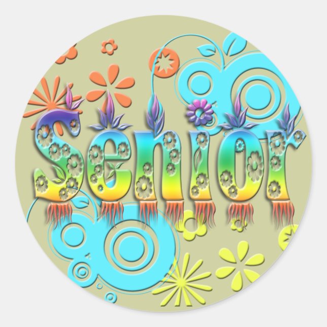 Senior - Flowers Classic Round Sticker (Front)