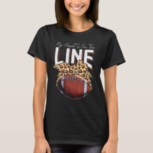 Senior Football Lineman Mum Leopard Messy Bun T-Shirt