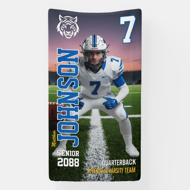 Senior Football Player Homecoming Custom Sports Banner (Vertical)