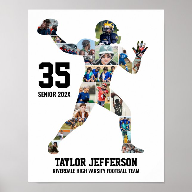Senior Football Team Photo Collage Custom Sports Poster (Front)