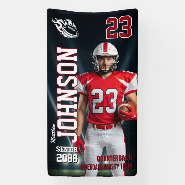 Senior Football Team Player Sports Photo Vertical Banner (Vertical)