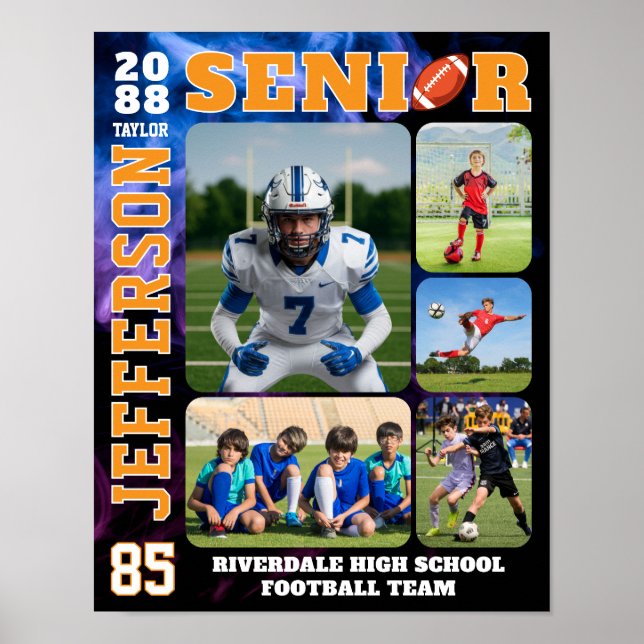 Senior Football Team Sports Player Photo Collage Poster (Front)