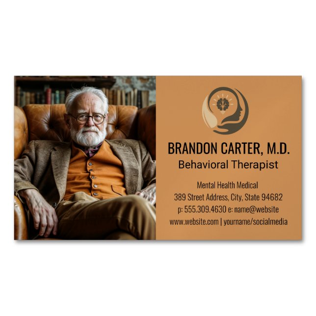 Senior Gentleman | Therapist Magnetic Business Card (Front)
