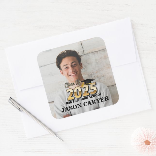 Senior Graduate Class of 2025 Graduation Photo Square Sticker (Envelope)