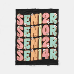 Senior Graduation Cute Groovy Senior Cl Of 2024 Fleece Blanket