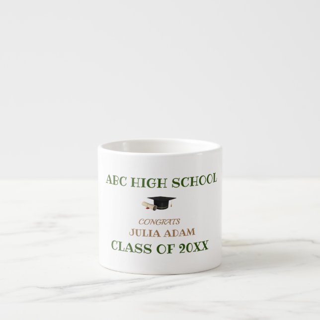 Senior graduation high school modern typography espresso cup (Front)