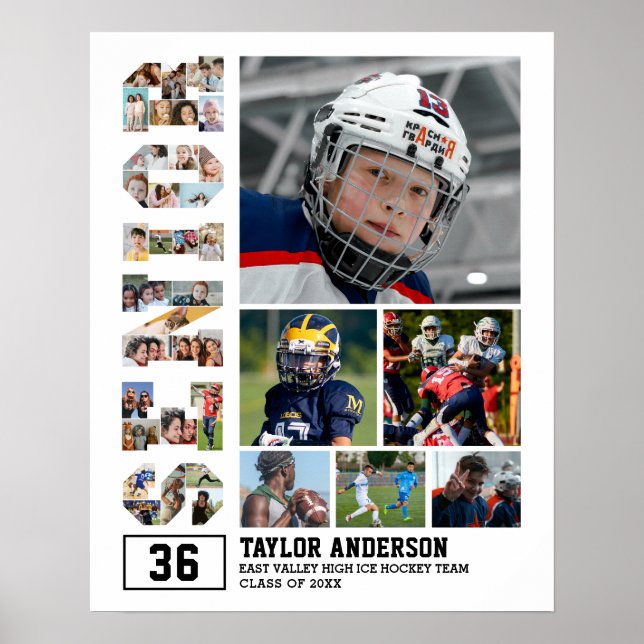 Senior Graduation Sports Player Photo Collage Poster (Front)