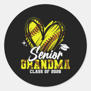 Senior Grandma Cl Of 2026 Softball Graduation Hear Classic Round Sticker