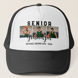 Senior Grandpa Custom 3 Photo Collage Basketball Trucker Hat
