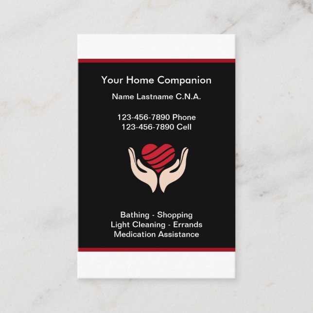 Senior Home Companion Heart Business Cards (Front)