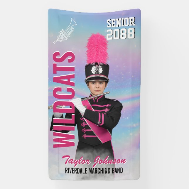 Senior Marching Band Trumpet Player Sports Photo Banner (Vertical)